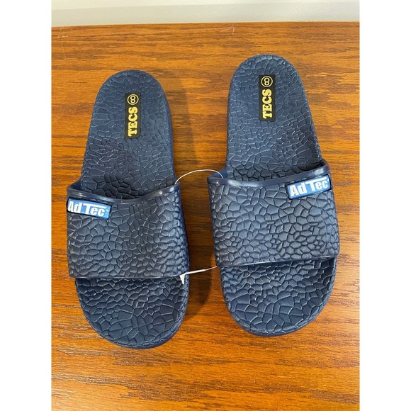 NEW Mens 8 Ad Tec Tecs Slides Sandals Comfort Slip On Casual Navy Blue Slides - Picture 1 of 7